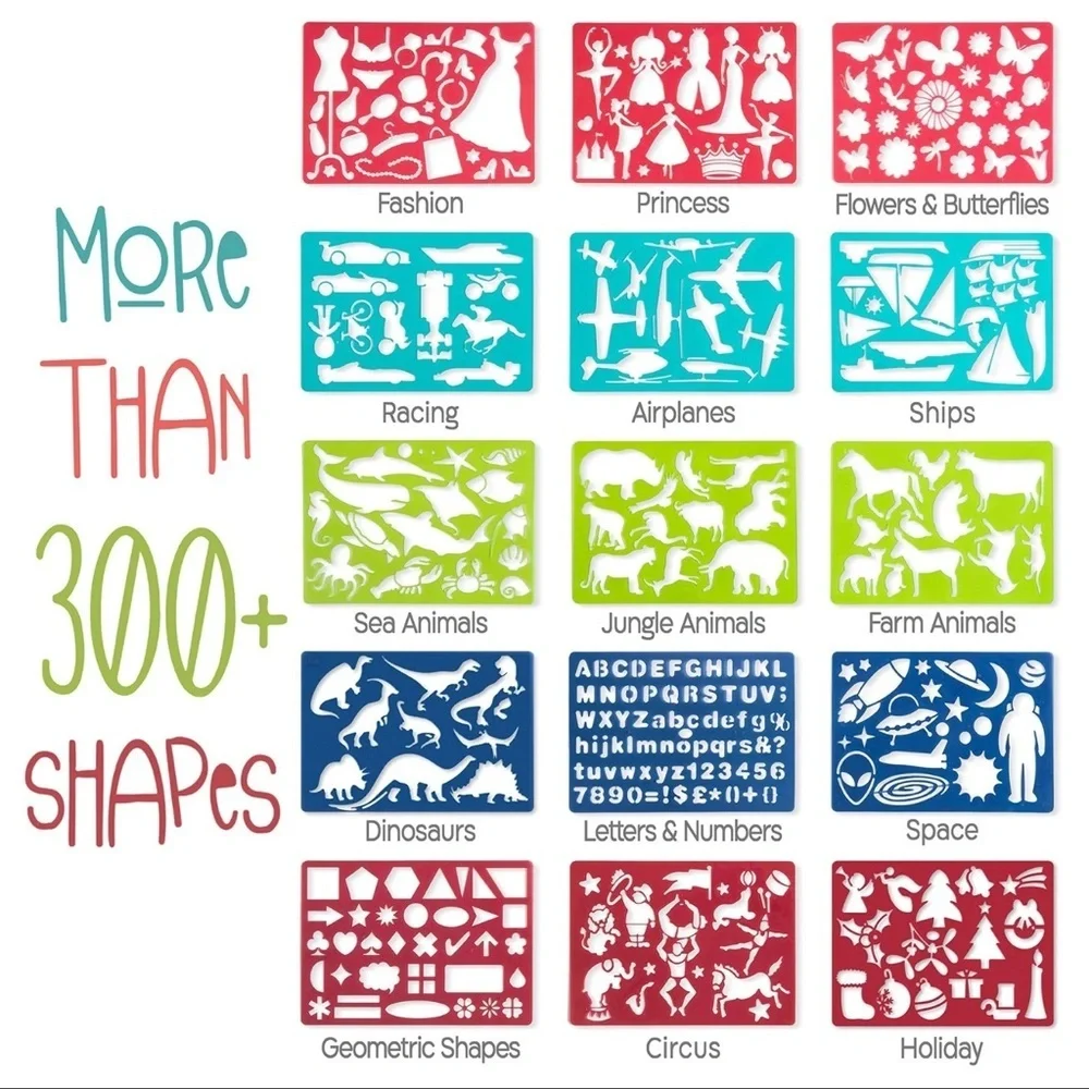 New Kipipol 63 Pcs Drawing Stencils for Kids Drawing Kit Arts Crafts Creative